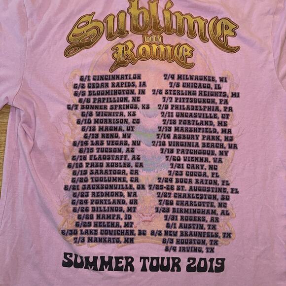 Sublime T-Shirt with Rome 2019 Summer Tour Band Tee, Pink Size Medium - Picture 4 of 4